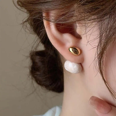 Vintage Bean Spliced Flat Pearl Drop Earrings