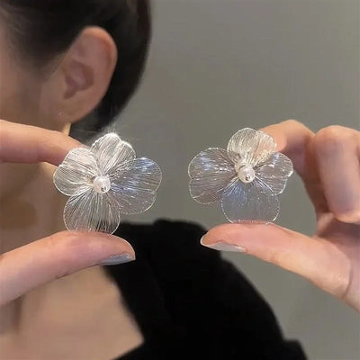 Korean Flower Pearl Earrings