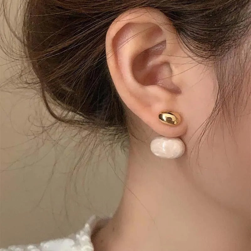 Vintage Bean Spliced Flat Pearl Drop Earrings
