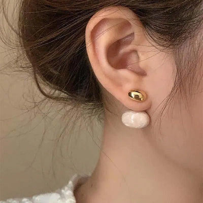 Vintage Bean Spliced Flat Pearl Drop Earrings