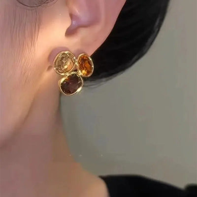 French High-end Brown Crystal Earrings