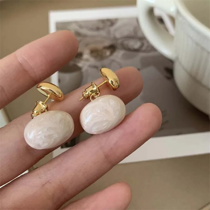 Vintage Bean Spliced Flat Pearl Drop Earrings