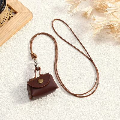 Retro Small Leather Bag Necklace