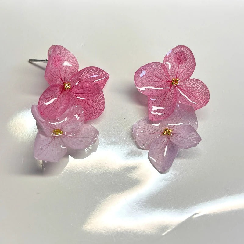 925 Silver Pink Flower Pressed Earrings