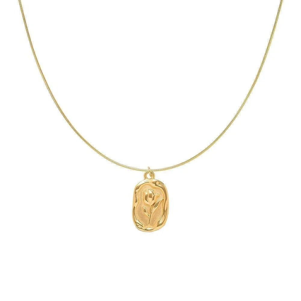Vintage Geometric Rose Pendant Necklace