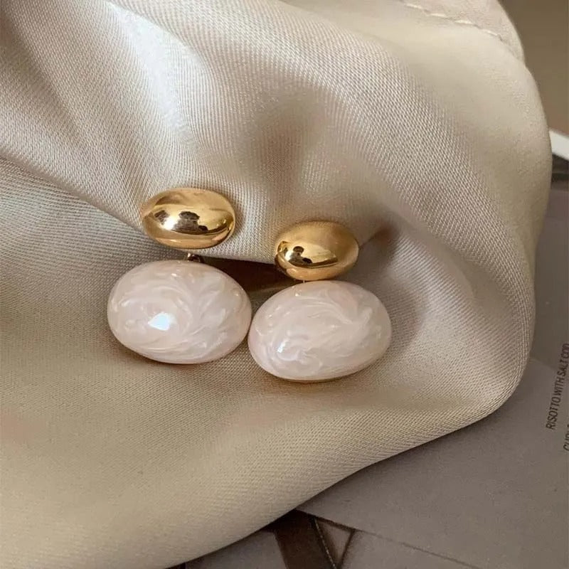 Vintage Bean Spliced Flat Pearl Drop Earrings