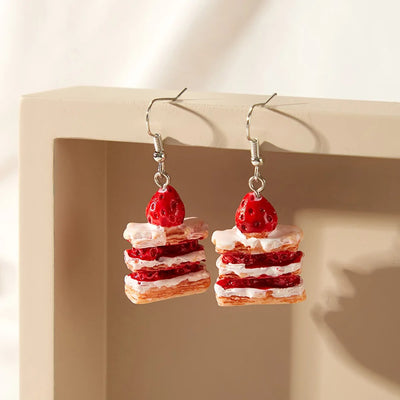 Korean Resin Strawberry Bowknot Drop Earrings