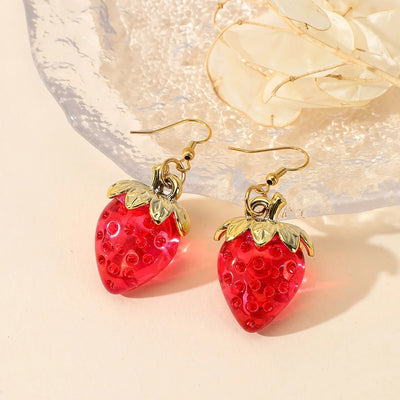 Korean Resin Strawberry Bowknot Drop Earrings