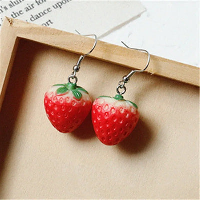 Korean Resin Strawberry Bowknot Drop Earrings