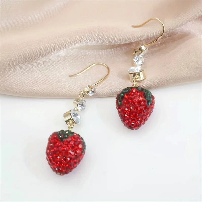 Korean Resin Strawberry Bowknot Drop Earrings