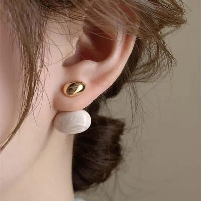 Vintage Bean Spliced Flat Pearl Drop Earrings
