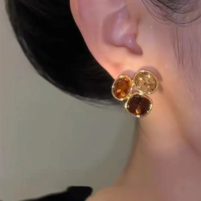 French High-end Brown Crystal Earrings