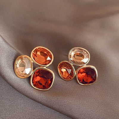 French High-end Brown Crystal Earrings