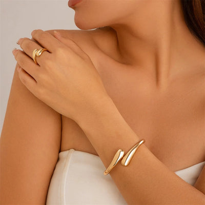 Wide Gold and Silver Bangle Ring