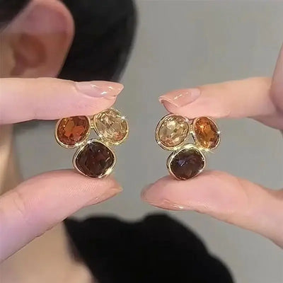 French High-end Brown Crystal Earrings
