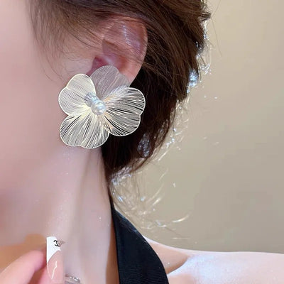 Korean Flower Pearl Earrings