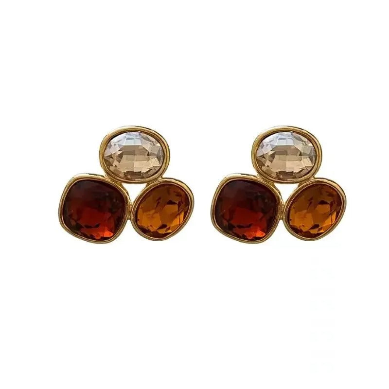 French High-end Brown Crystal Earrings