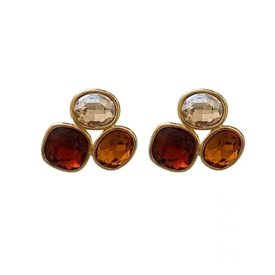 French High-end Brown Crystal Earrings