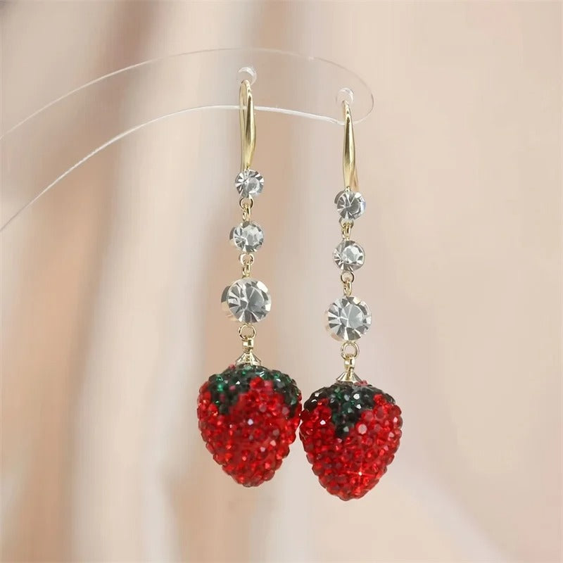 Korean Resin Strawberry Bowknot Drop Earrings