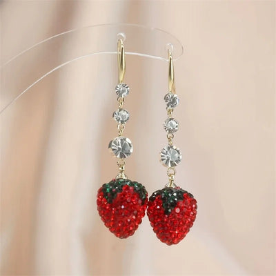 Korean Resin Strawberry Bowknot Drop Earrings