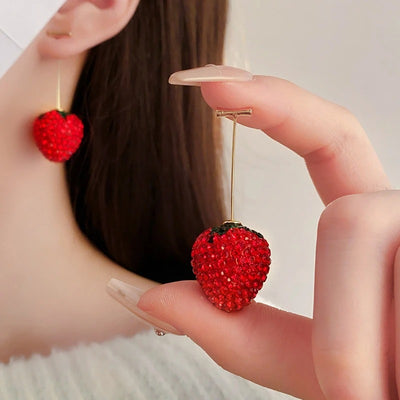 Korean Resin Strawberry Bowknot Drop Earrings